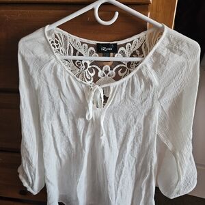 Iz Byer White Lace Accent Blouse